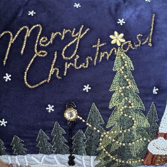 Pier 1 Beaded Merry Christmas Throw Pillow Set of 2 Owl & Winter Christmas Tree - Picture 9 of 16